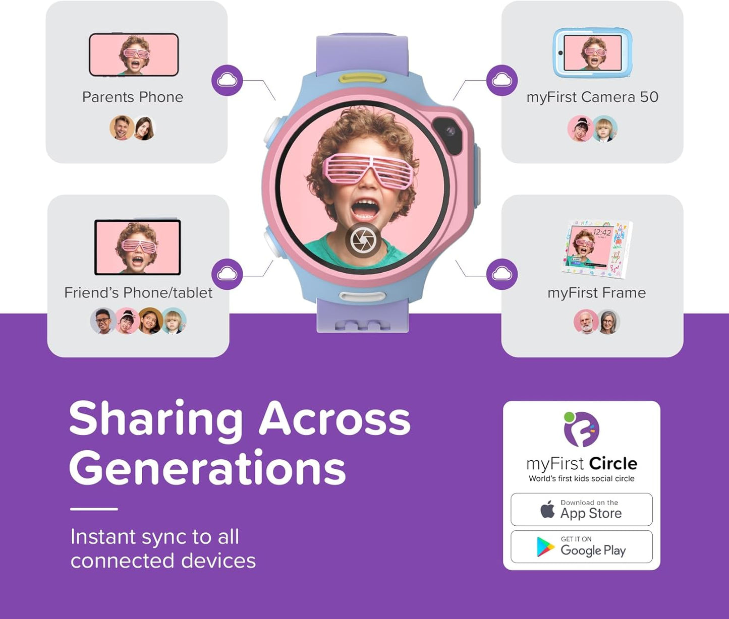 myFirst Fone R2 Kids Smartwatch with eSIM Video Calls Messaging Real-Time GPS Tracking SOS Button Safety Alerts School Mode Music Player Ages 5-12, For USA & Canada Gift for Boys & Girls (Acai Purple)