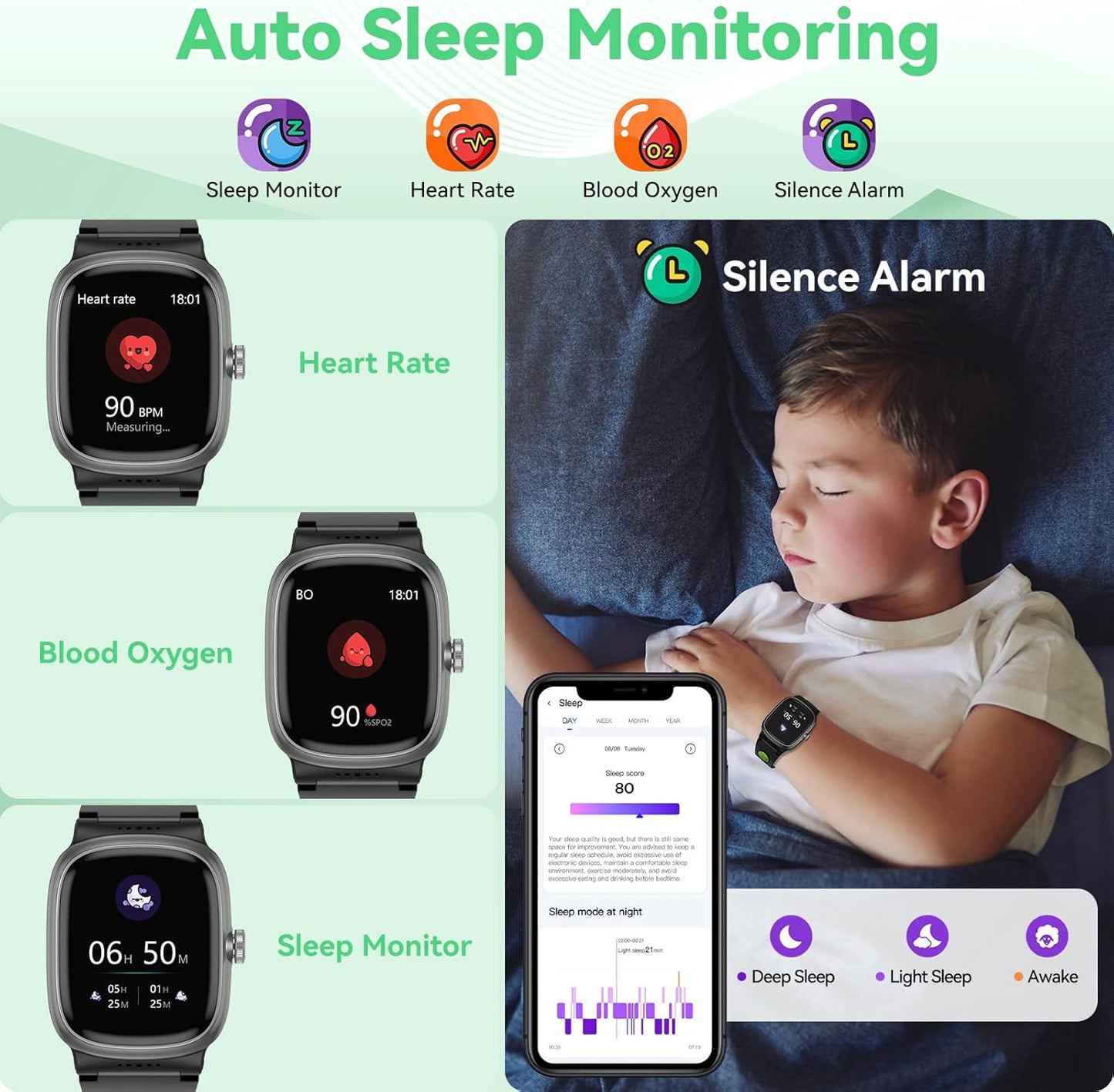 Smart Watch for Kids with Heart Rate Sleep Monitor, Games/Alarm/IP68 Waterproof Smart Watch for Boys Girls, Step Calorie Pedometer Activity Tracker, Kids Fitness Watch Birthday Gifts for Aged 4-16