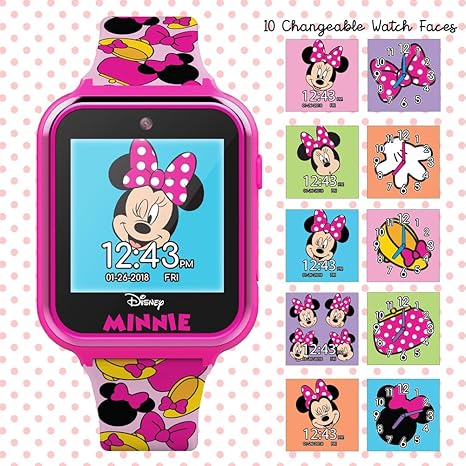 Accutime Kids Disney Minnie Mouse Pink Educational, Touchscreen Smart Watch Toy for Girls, Boys, Toddlers - Selfie Cam, Learning Games, Alarm, Calculator, Pedometer and More (Size: 40mm)
