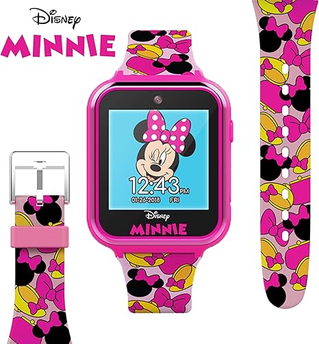 Accutime Kids Disney Minnie Mouse Pink Educational, Touchscreen Smart Watch Toy for Girls, Boys, Toddlers - Selfie Cam, Learning Games, Alarm, Calculator, Pedometer and More (Size: 40mm)