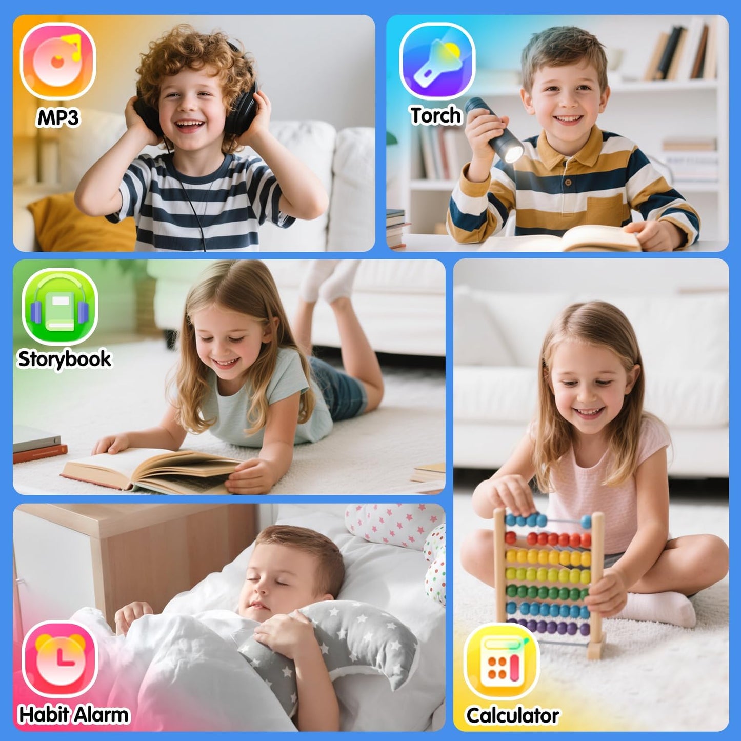Smart Watch for Kids with 24 Puzzle Games HD Touch Screen Camera Video Music Player Pedometer Alarm Clock Flashlight 12/24 hr Watches Gift 4-12 Year Old Boys Girls Toys Blue