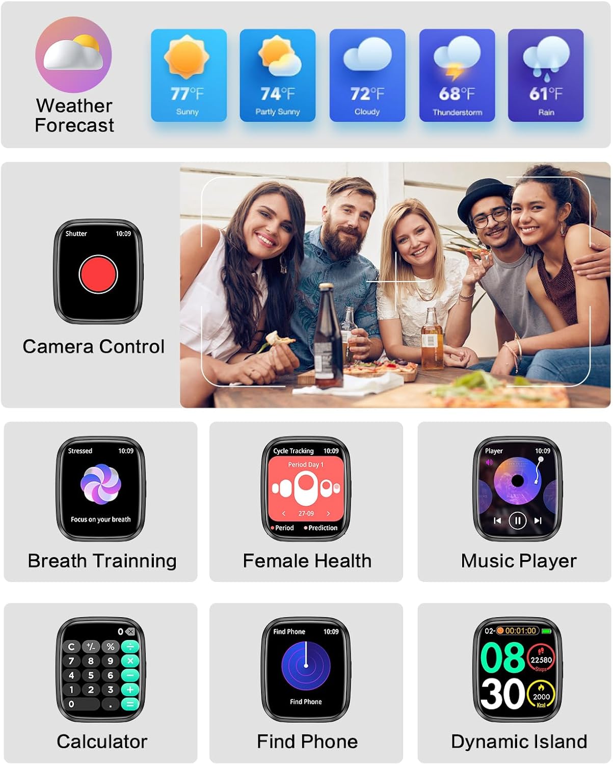 Smart Watches for Men/Women, 1.75" Bluetooth Call, AI Voice Smartwatch, 24/7 Heart Rate Monitor, Blood Pressure/SpO2/Sleep Tracker, IP68 Waterproof, 100+ Sports Fitness Tracker for Android iOS Black