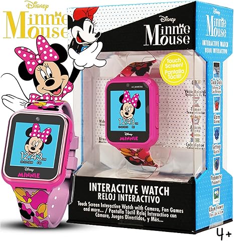 Accutime Kids Disney Minnie Mouse Pink Educational, Touchscreen Smart Watch Toy for Girls, Boys, Toddlers - Selfie Cam, Learning Games, Alarm, Calculator, Pedometer and More (Size: 40mm)